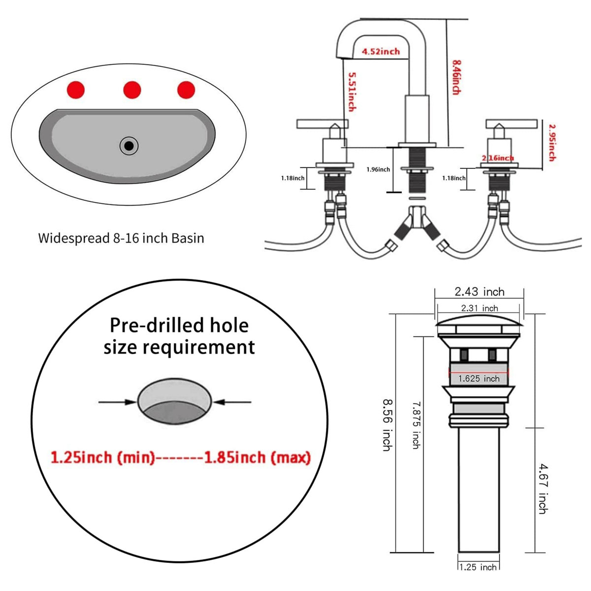 UFINE Widespread Bathroom Faucet with Drain Assembly Wayfair